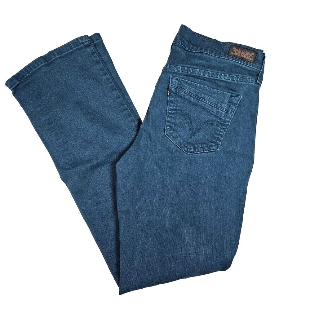 Levis Womens 28x32 Denim Jeans Dark Forest Green 505 Straight Leg Mid Rise